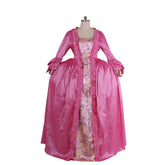 18th Century Inspired Halloweez Pink Rococo Dress - Delicate Floral Chest Embroidered Long Sleeve Gown - Halloweez